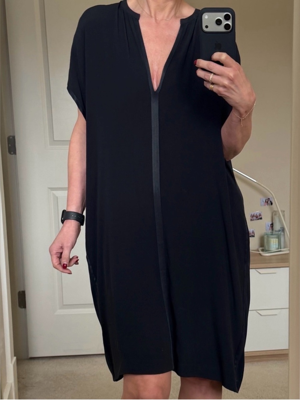 VInce Navy V-Neck Shift Dress